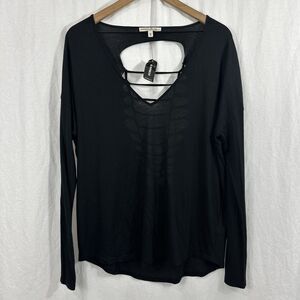 Express Y2K Black Grunge Cutout Distressed Rip Back Slouchy Top Womens M